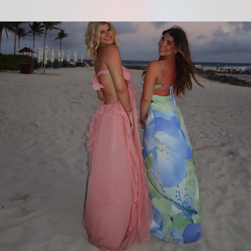 Selfie Leslie Pink Santiago Cut-Out Ruffle Maxi Dress Blush